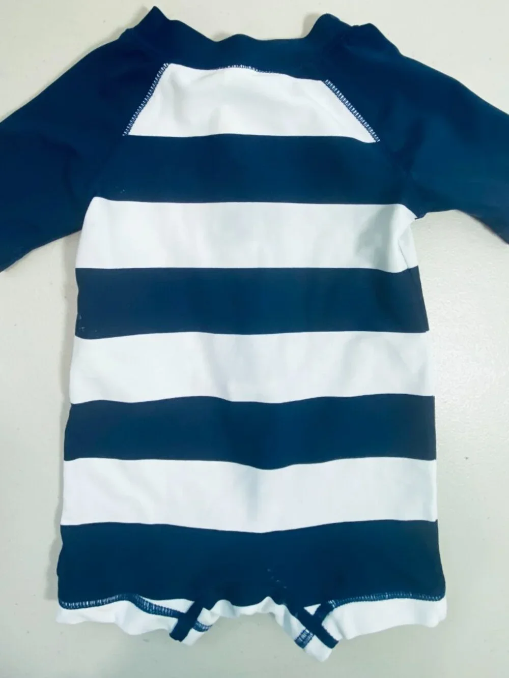 Old Navy 3-6M Boys Rashguard UPF 50+ Swimsuit Front Zipper Blue/White Stripes